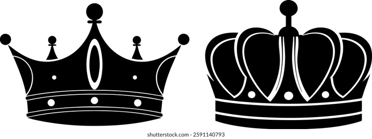 crown icon, king or queen crown symbol sketch, fellow crowned logo heads tiara, Royal head accessories silhouette vector art illustration