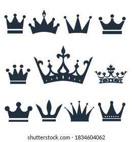 Vectores de línea de iconos de la corona, conjunto de coronas