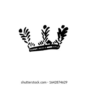 Crown icon for logo in graphic style. Ink brush drawing. Hand drawn. Vector illustration.