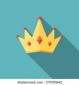 crown icon with long shadow, flat design