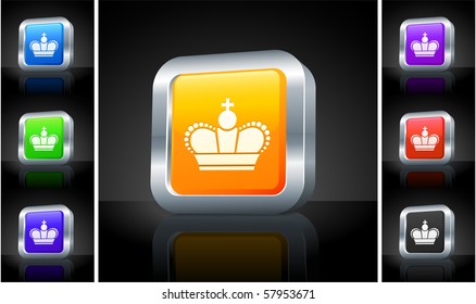 Crown Icon on 3D Button with Metallic Rim Original Illustration