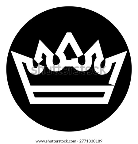 Crown icon on a black circle representing royal authority, monarchy and elite status, minimalist flat emblem for luxury, victory, leadership, premium branding and prestige