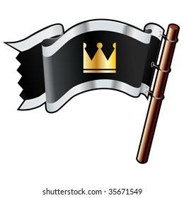 Crown icon on black, silver, and gold vector flag good for use on websites, in print, or on promotional materials