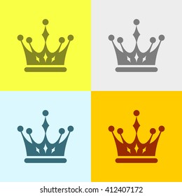 Crown Icon on Four Different Backgrounds. Eps-10.