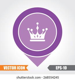 Crown Icon On Map Pointer. Eps.-10.