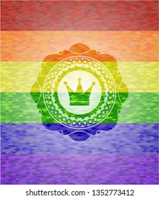 crown icon on mosaic background with the colors of the LGBT flag