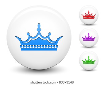 Crown Icon on Round White Button Collection Original Illustration
