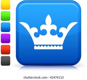 Crown icon on square internet button  Six color options included.