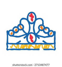Ícone da coroa representando conceitos de realeza, poder, liderança, monarquia e luxo, apresentando um diadema estilizado com joias, desenhado em um estilo doodle em fundo branco