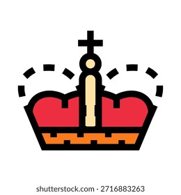 Ícone da coroa representando os conceitos de realeza e monarquia, ilustrando liderança, sucesso e poder com elementos de design tradicionais e uma cruz no topo, transmitindo autoridade