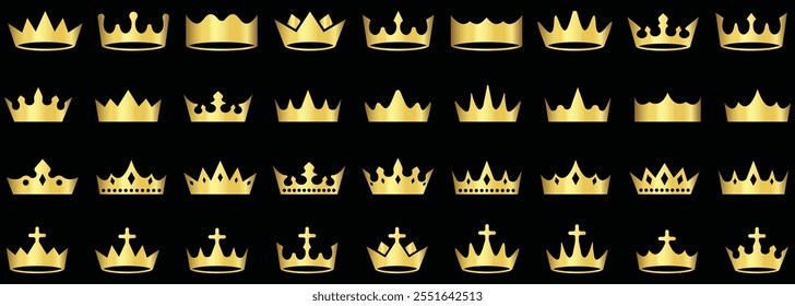 Crown icon. Royal crowns silhouette icons.  Crown symbol isolated on white background. King Crown Icon Vector Silhouette. Silhouette crown collection. 