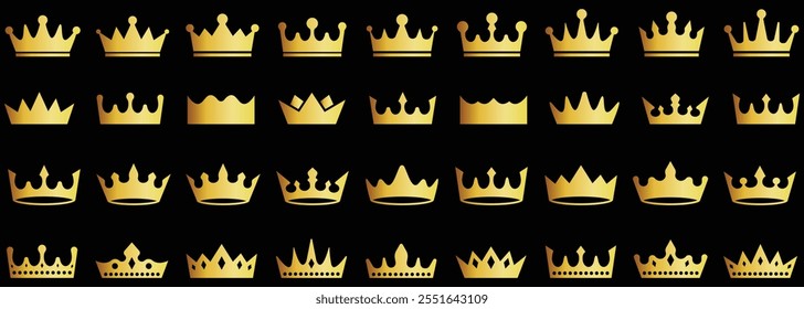 Crown icon. Royal crowns silhouette icons.  Crown symbol isolated on white background. King Crown Icon Vector Silhouette.