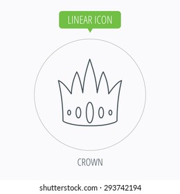 Crown icon. Royal king hat sign. VIP symbol. Linear outline circle button. Vector