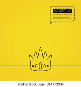 Crown icon. Royal king hat sign. VIP symbol. Speech bubble of dotted line. Orange background. Vector