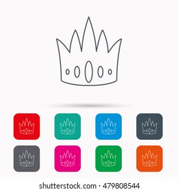 Crown icon. Royal king hat sign. VIP symbol. Linear icons in squares on white background. Flat web symbols. Vector
