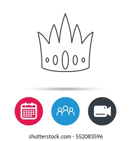 Crown icon. Royal king hat sign. VIP symbol. Group of people, video cam and calendar icons. Vector