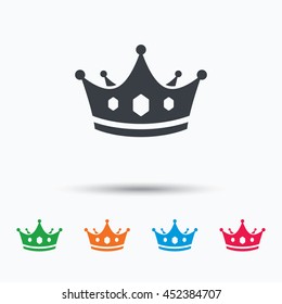 Crown icon. Royal throne leader symbol. Colored flat web icon on white background. Vector