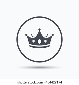 Crown icon. Royal throne leader symbol. Circle button with flat web icon on white background. Vector