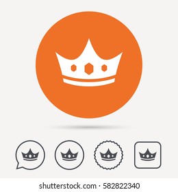 Crown icon. Royal throne leader symbol. Circle, speech bubble and star buttons. Flat web icons. Vector