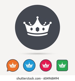 Crown icon. Royal throne leader symbol. Circle, speech bubble and star buttons. Flat web icons. Vector