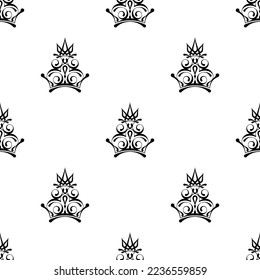Crown Icon Seamless Pattern, Traditional Head Adornment Vector Art Illustration