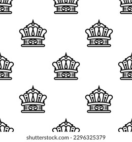 Crown Icon Seamless Pattern, Traditional Head Adornment Vector Art Illustration