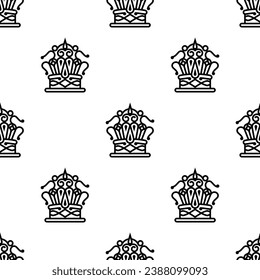 Crown Icon Seamless Pattern, Traditional Head Adornment Vector Art Illustration