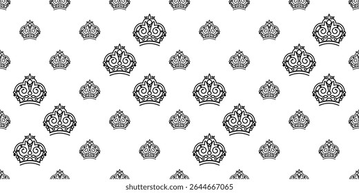 Crown Icon Seamless Pattern, Traditional Head Adornment Vector Art Illustration