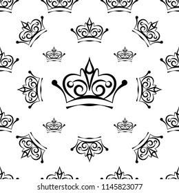 Crown Icon Seamless Pattern, Crown Vector Art Illustration