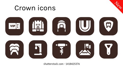 crown icon set. 10 filled crown icons.  Collection Of - Vip, Medieval, Coif, Dental, Gallow, Bottle opener, Achievement
