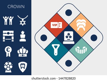 crown icon set. 13 filled crown icons.  Simple modern icons about  - Award, Dental, Prize, Crown, Pillory, Success, Necklace, Vip, Bottle opener, Gum shield