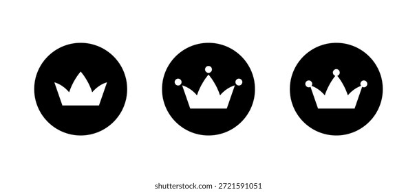 Crown icon set in black circle. Royalty, premium, and leadership symbol