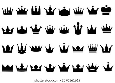 Crown icon set in black. Collection of crown silhouette.
Vector Formats. Crown collection. Set of vector king crowns icon on white background. Big collection quality crowns.