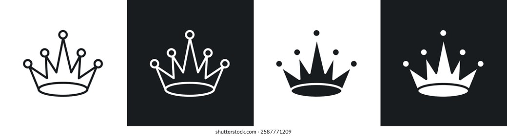 Crown icon set black and white colors. Graphic Vector icons pack