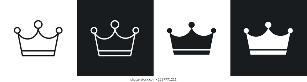 Crown icon set black and white colors. Graphic Vector icons pack