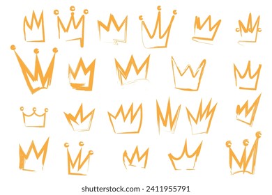 Icono de corona en estilo de pintura de textura de pincel de pincel. Doodle dibujado por la mano real. Ilustración vectorial.