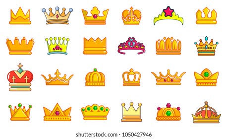 Crown icon set. Cartoon set of crown vector icons for web design isolated on white background