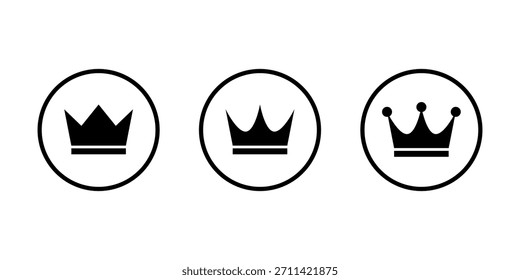 Crown icon set in circular outline. Royalty, premium, and leadership symbol