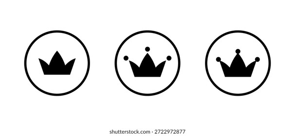 Ícone coroa definido em contorno circular. Símbolo de royalty e premium