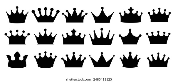 Crown icon set. collection of quolity crowns. Royals crown symbol silhouette.