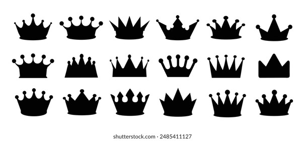 Crown icon set. collection of quolity crowns. Royals crown symbol silhouette.