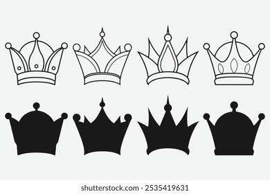 Crown icon set. Collection of crown silhouette. Linear and silhouette icons. premium Icon.