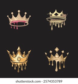 Crown icon set. crown concept vector logo design. Crown vintage premium golden logo badge heraldic emblem luxury kingdomsign vector illustration.