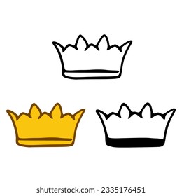 Crown icon set in doodles styles isolated on white background. Royal or queen sign, authority symbol