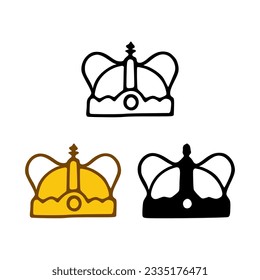 Icono de la corona establecido en estilos de doodles aislados en fondo blanco. Signo real o reina, símbolo de autoridad