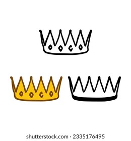 Crown icon set in doodles styles isolated on white background. Royal or queen sign, authority symbol