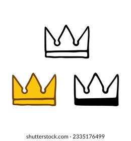 Crown icon set in doodles styles isolated on white background. Royal or queen sign, authority symbol