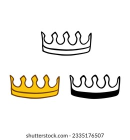 Crown icon set in doodles styles isolated on white background. Royal or queen sign, authority symbol