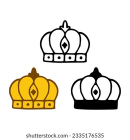 Crown icon set in doodles styles isolated on white background. Royal or queen sign, authority symbol