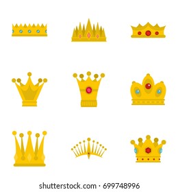 Crown icon set. Flat set of 9 crown vector icons for web isolated on white background